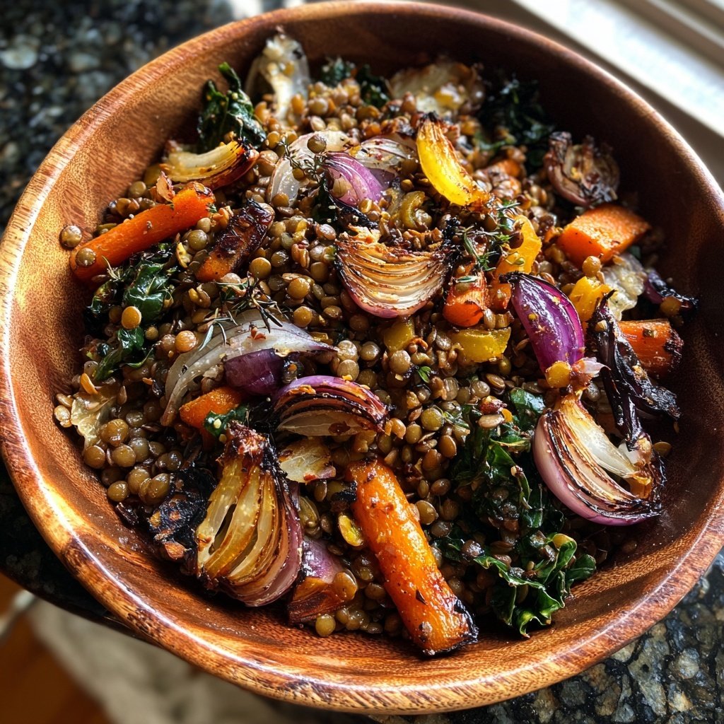 Roasted Lemon Garlic Lentil Skillet