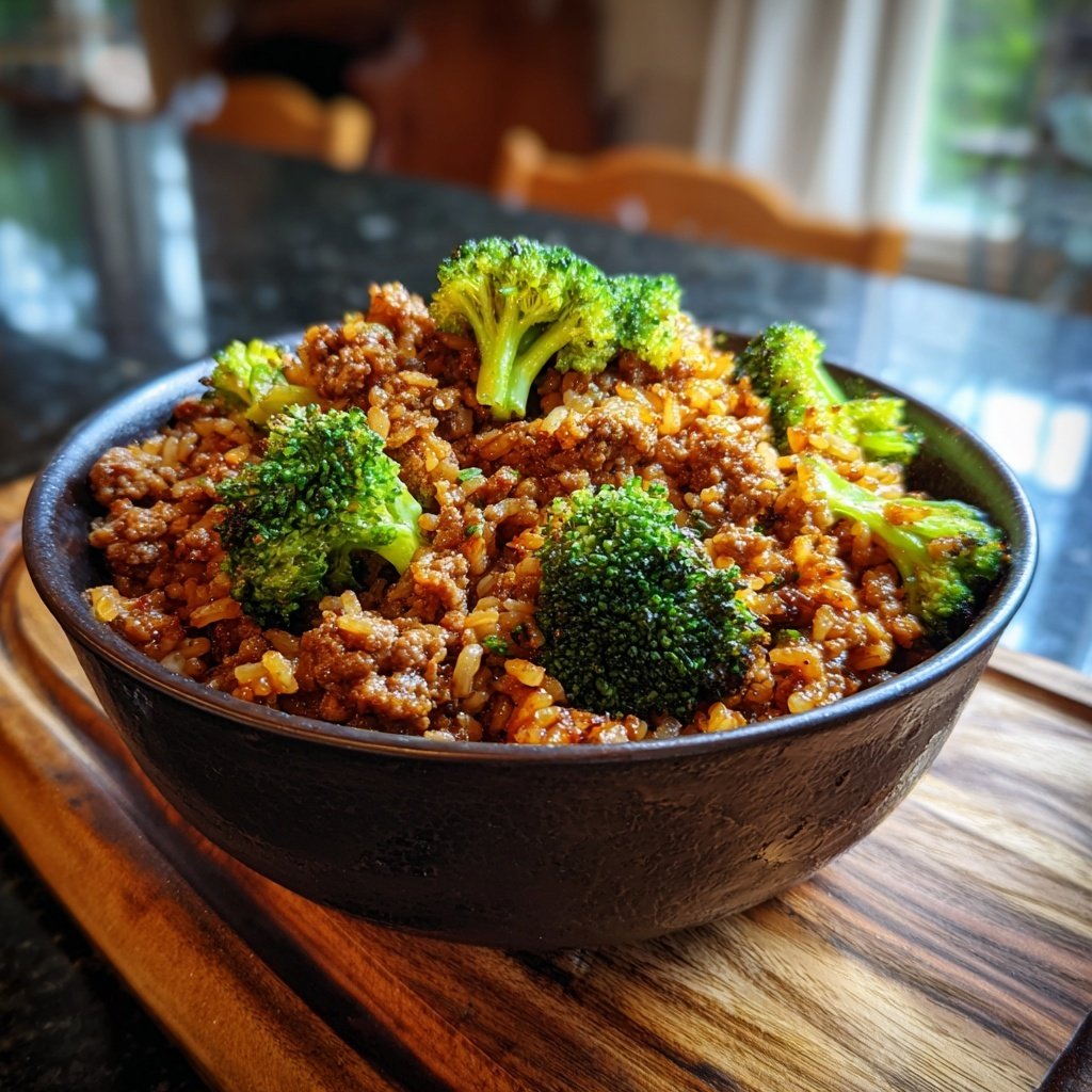 Ground Beef And Broccoli Rice Bowl