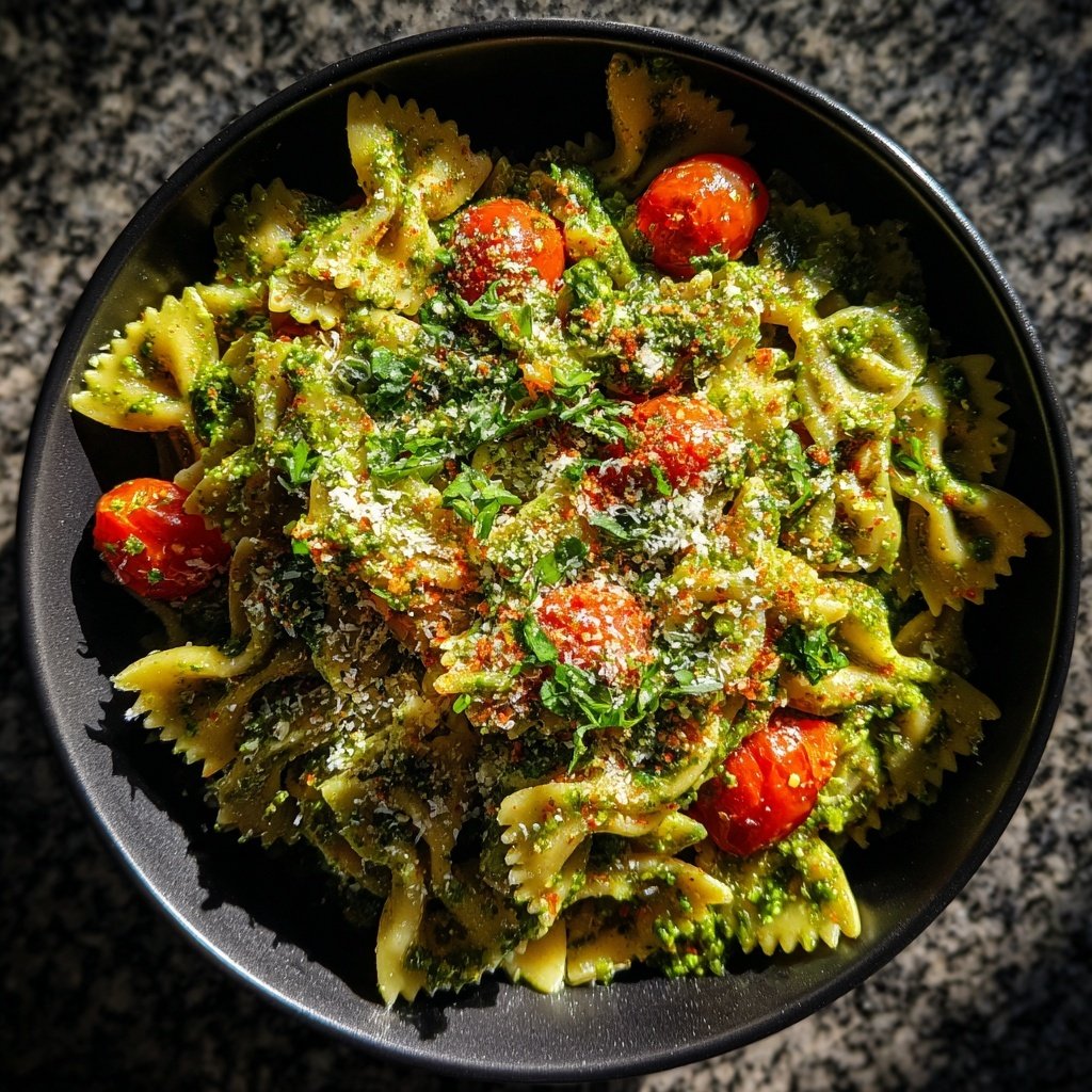 Bow Tie Pasta With Pesto And Cherry Tomatoes