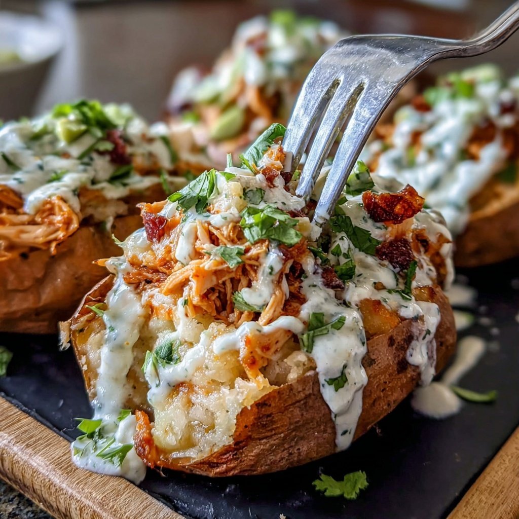 Shredded Chicken Stuffed Sweet Potatoes