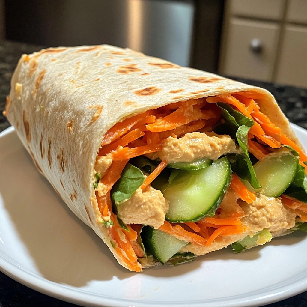 High-Protein Veggie Hummus Wrap Lunch