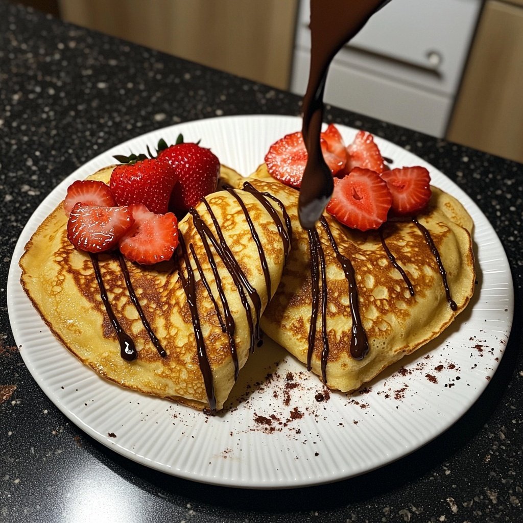 Valentine Breakfast Heart Shaped Crepes
