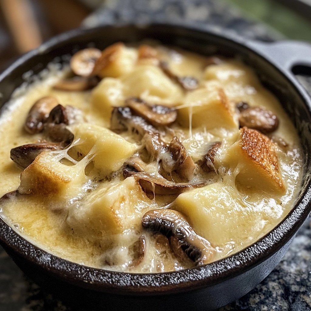 Fondue with Gruyere and Mushrooms